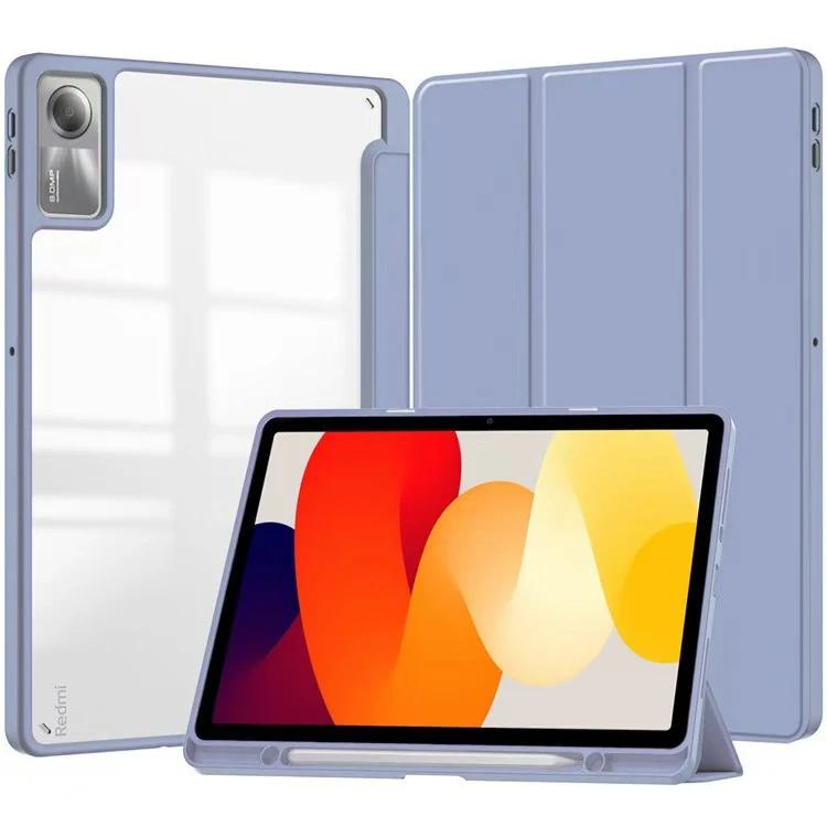 For Xiaomi Redmi Pad SE 11 inch Tri-Folding Flip Tablet Case Acylic Transparent Back Case Pencil Holder Auto Sleep/Wake