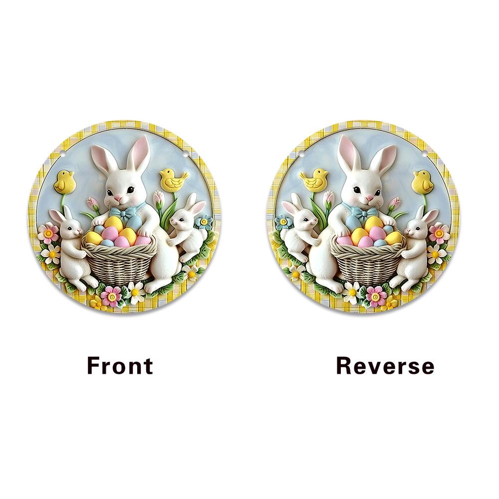 Disc Ornament Decorative Rabbit Decoration Bunny Pendant Round Window Decoration For Holiday Family Easter