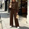 Women's Casual Fashion Long Sleeve High Waist Wide Straight Leg Sweatsuit Set