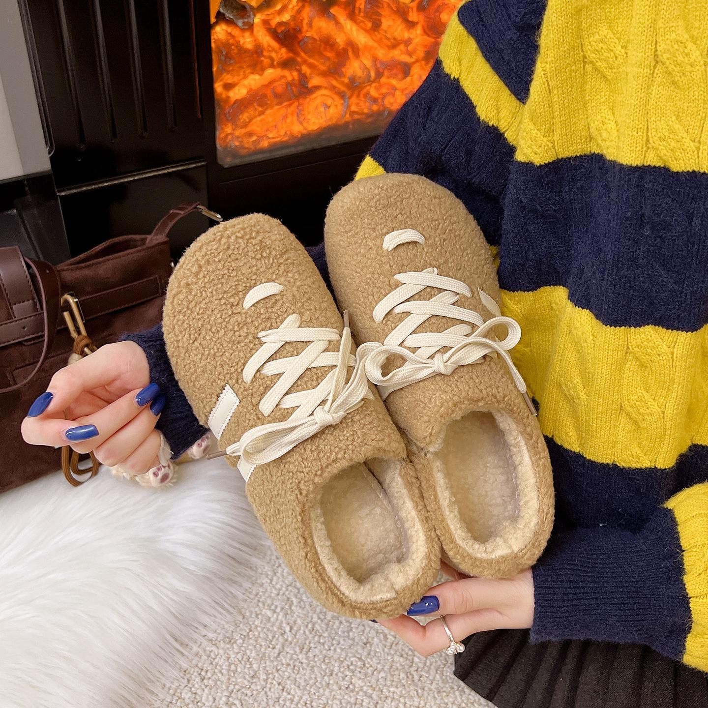 

Интернет-знаменитости нишевые толстоподошвенные тапочки из шерсти с головой-сумкой для женщин 2025 новый осенне-зимний теплый хлопок-шерсть ягненка 41