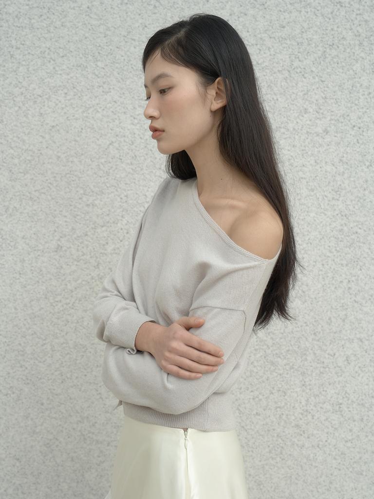 Deoenel Silk Low Button Knit - [Silver Grey]