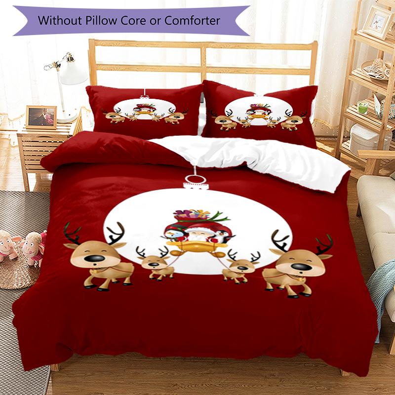 3pcs Christmas Santa Claus Bedding Set Duvet Cover Closure Includes 1 Duvet Cover & 2 Pillowcases, Soft and Comfortable for All Seasons.