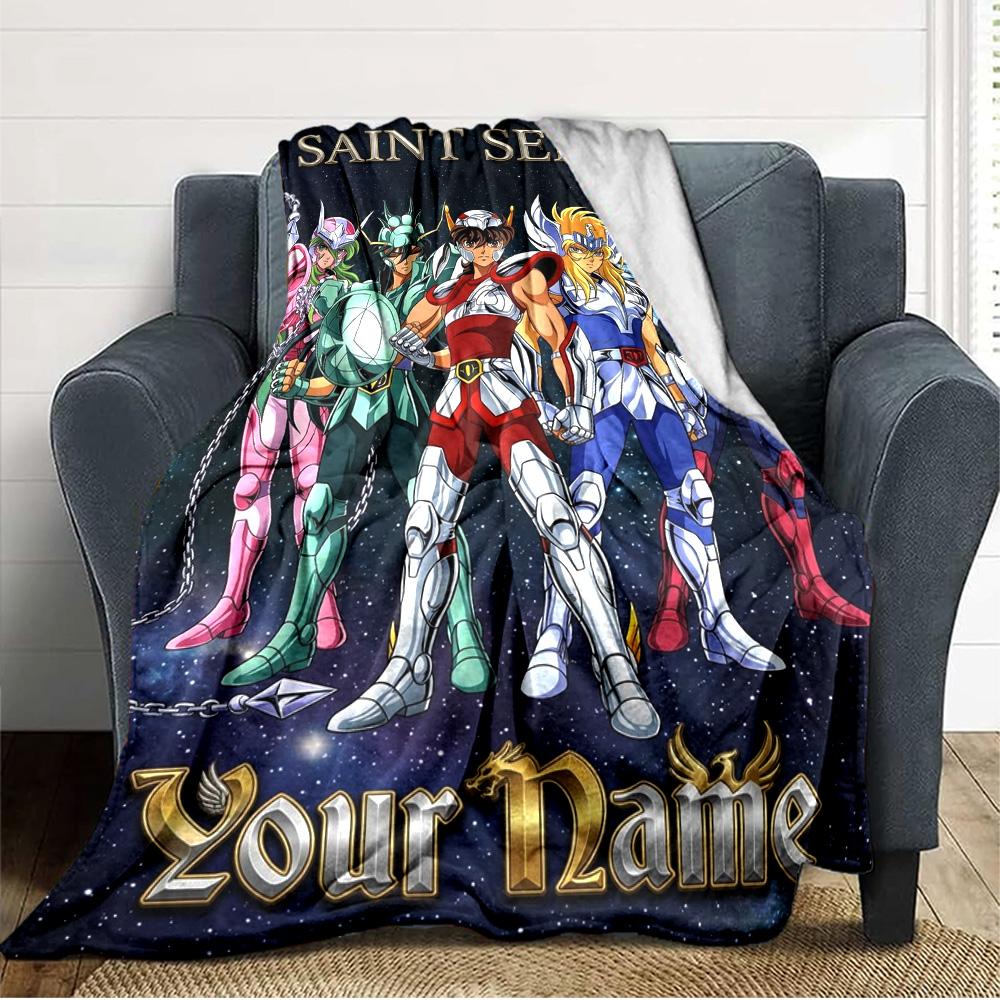 Name Custom Saint Seiya Print Flannel Blanket High Quality Warm Comfortable Cover for All Seasons Perfect for Gifts Home Decor