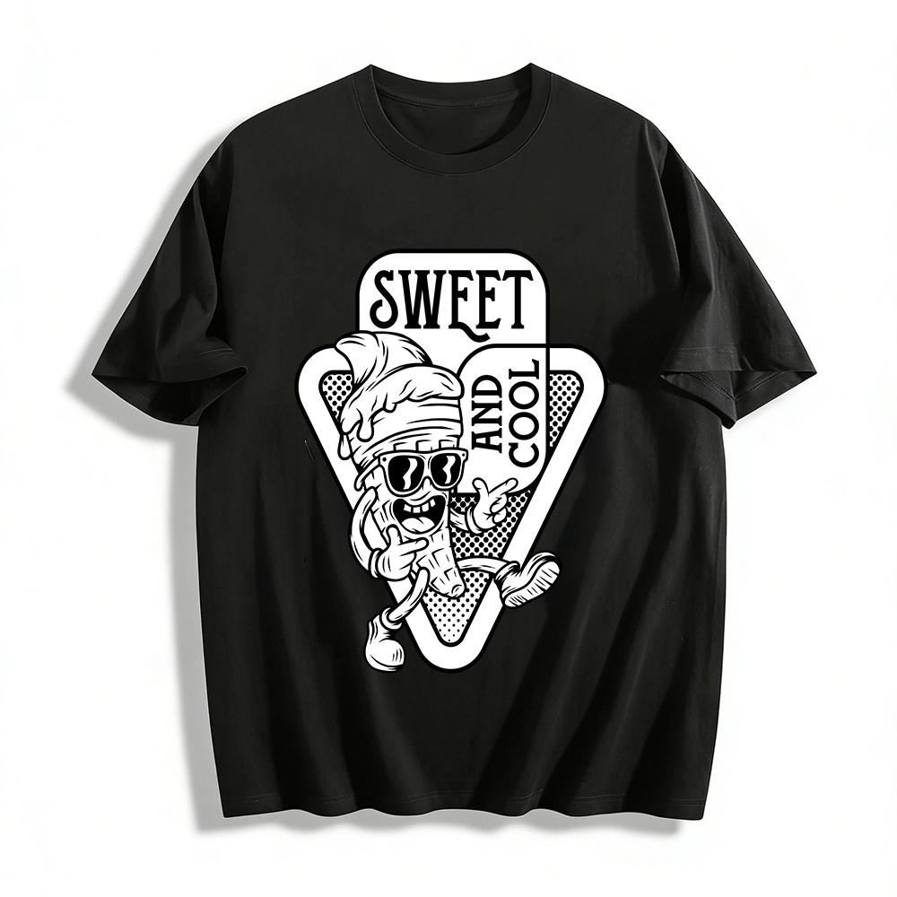 Sweet And Cool Ice Cream Cartoon Print Casual Unisex Tee Pure cotton T-shirt XXS