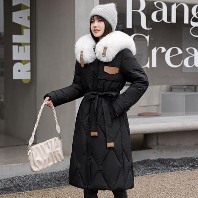 Down Cotton-padded Jacket Women's Winter New Western Style Long Over-the-knee Thick Cotton-padded Jacket with Big Fur Collar