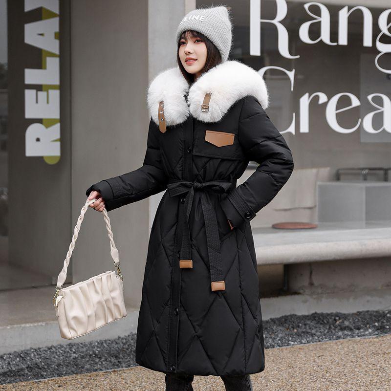 Down Cotton-padded Jacket Women's Winter New Western Style Long Over-the-knee Thick Cotton-padded Jacket with Big Fur Collar