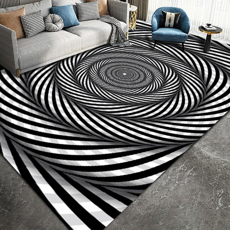 3D Optical Illusion Black White Grid Rug Living Room Office Modern Non-Slip Floor Mat Nordic Style