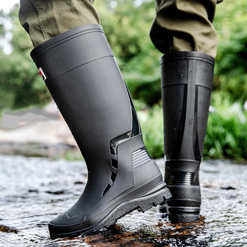 High Tube Rain Shoes Men's Medium Tube Non-slip Water Shoes Fashion Outdoor Rain Boots Fishing Thick-soled Water Boots Thermal Rubber Shoes