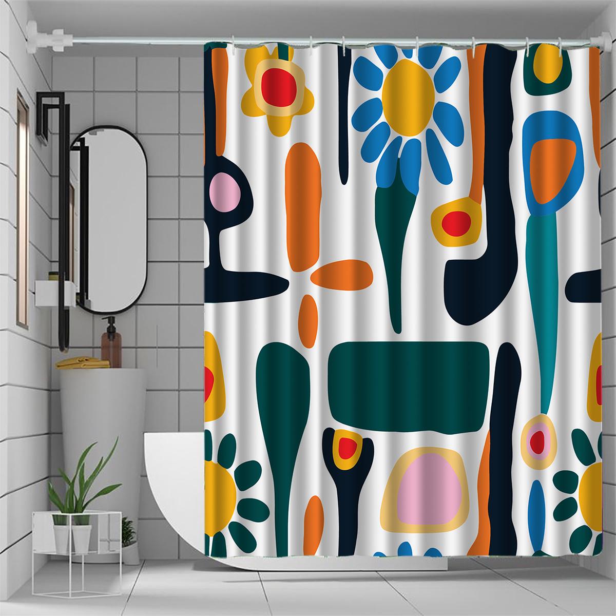 

1Pc Colorful Shapes Shower Curtain, High-End Elegant Bathroom Decoration Pattern W60H190(CM)-1 Pcs