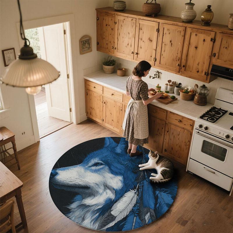 Wolf pattern round rug,Carpet Rug for Living Room Bedroom Playroom ,Non-slip Floor Mat,Holiday Gifts and Birthday Gifts.