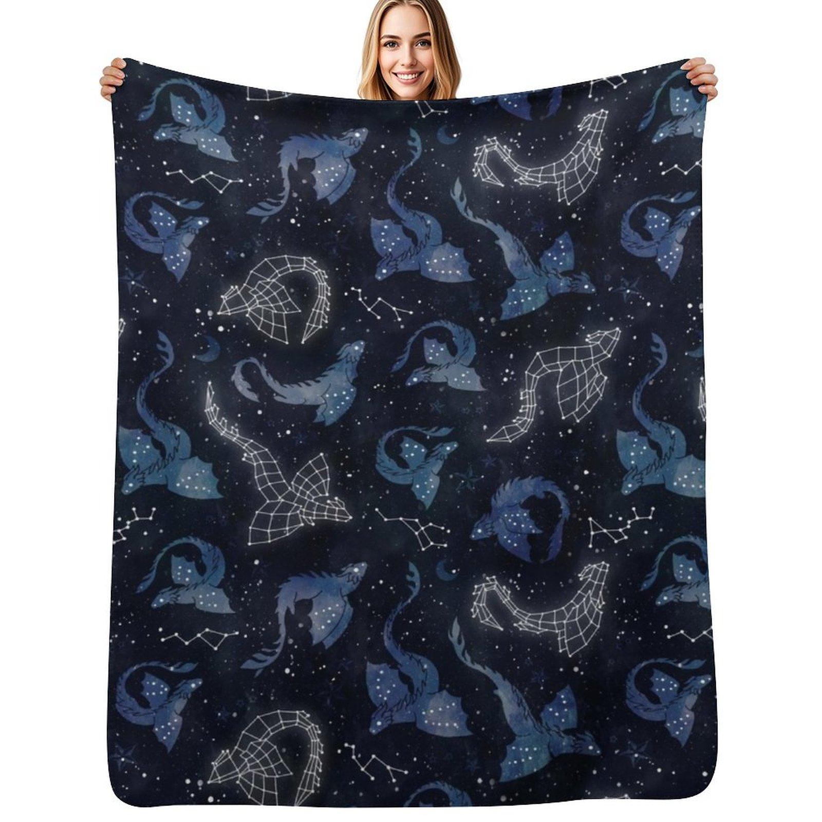 Dragon star constellations Throw Blanket Soft Solid Color Blanket for Couch Bed Size: 75*100cm, Weight: 230 GSM