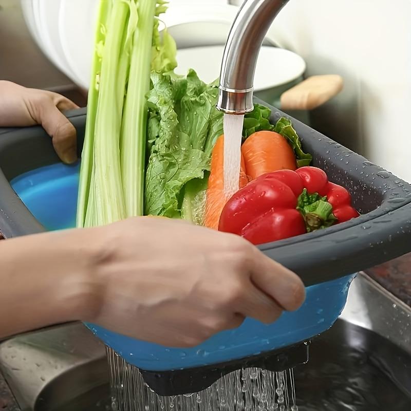 Foldable Extendable Plastic Colander - Kitchen Vegetable Fruit Washing Drain Basket Space-Saving Light Organizing Tool