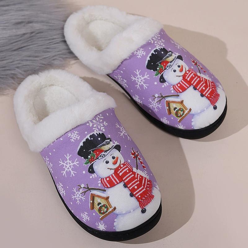 Fashion Christmas Cute Cartoon Cotton Slippers Women Mix Color Anti Slip Plush Slides Woman Indoor Comfort Warm Cotton Slippers Mujer