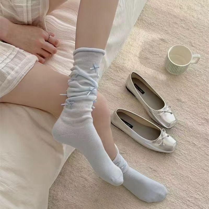 Female Summer Fashion New Bow Ballet Wind Non Slip Boneless Calf Pile Socks