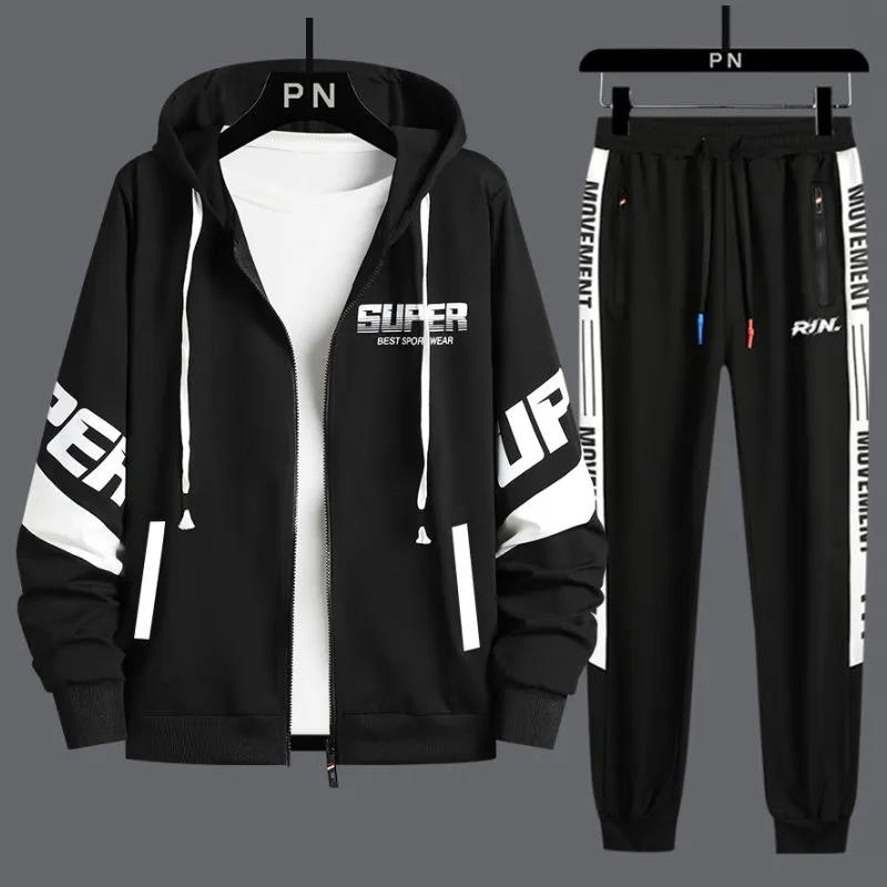 

Весна и осень мужской свитер костюм повседневный кардиган с капюшоном школьный тренд спортивный костюм спортивная одежда для подростков студентов XXL белый