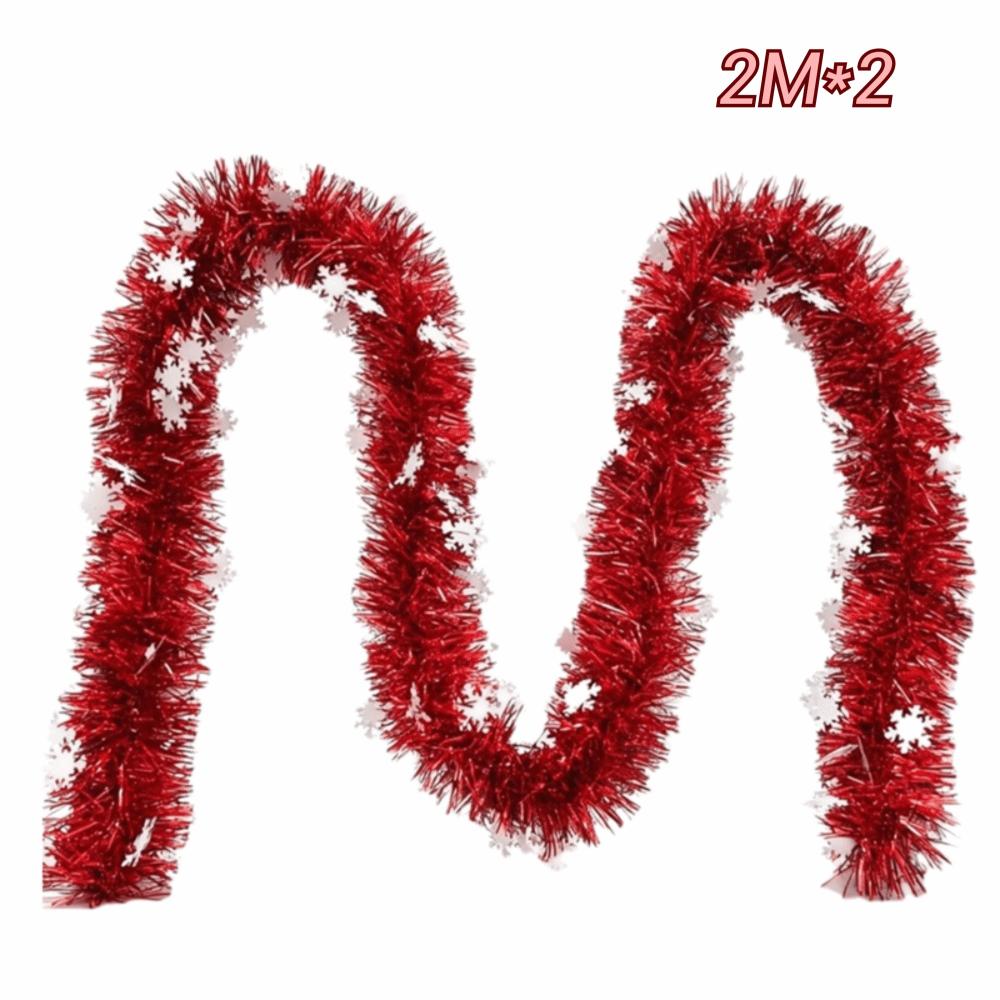 2M Christmas Snowflake Plush Ribbon with LED Light White/Red Snowflake Plush Tinsel Ribbon Long Strip Plastic