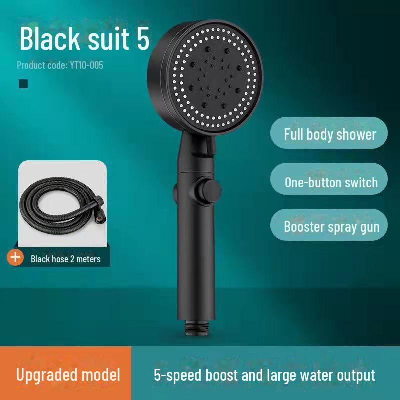 Matná černá multifunkční ruční sprchová hlavice Booster s 5 rychlostmi