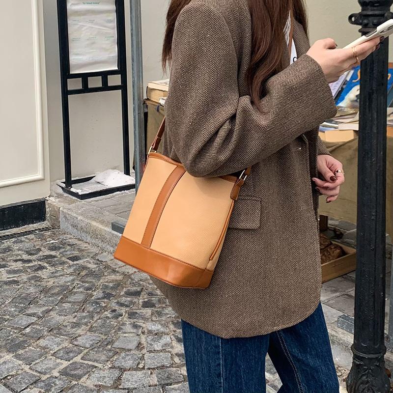 Bucket Purse For Women NSDSW Fashion PU Leather Color Splicing