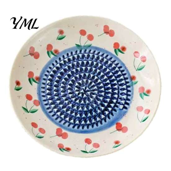 Non Slip Kitchen Grater Ceramic Garlic Plate, Fruit Print Ginger Cheese Manual Grinder, Safe Grinding Disc Multi-function Mincer Dish for Onion,