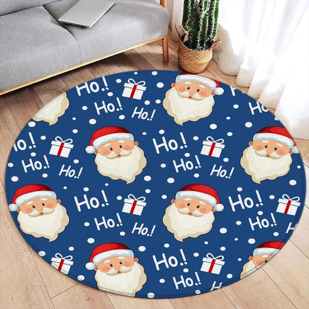 Cartoon Santa Claus Round Carpet Xmas Gift Red Christmas Flannel Mat Home Living Room Bedroom Decorative Floor Rugs