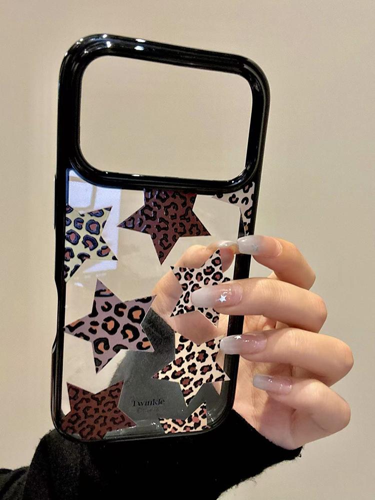 Trendy Leopard Print Five-Pointer Stars Clear Acrylic Phone Cover Case For iPhone 17 Pro Max 16 15 14 13