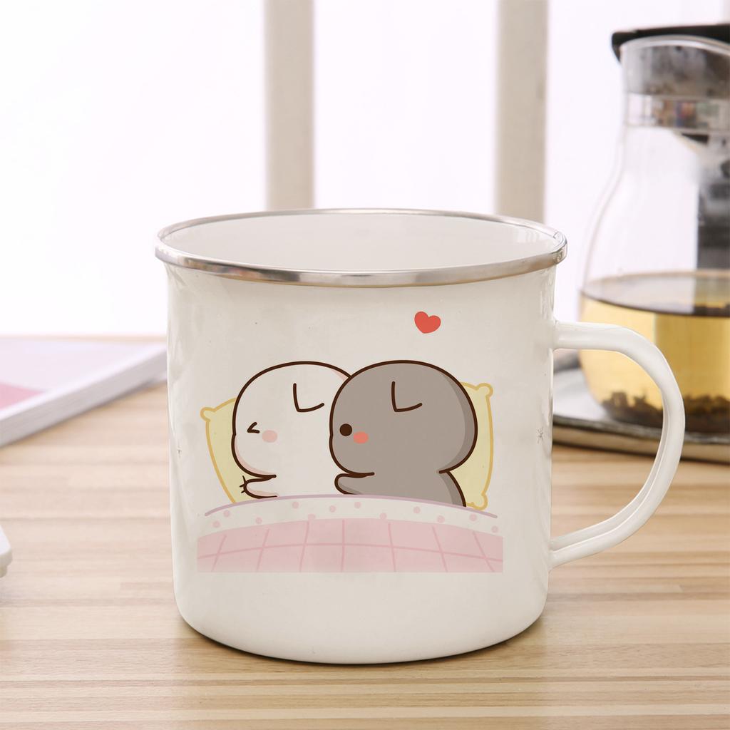 Peach and Goma Cat Enamel Coffee Tea Cup Cute Animal Breakfast Dessert Milk Water Cup Couple Gift