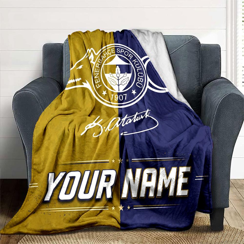 1pc Fenerbahçe Spor Kulübü Blanket with Custom Name, Gift, for Men and Women, Soft Blanket, Good for Sofa Bed Couch Travel, Lightweight Flannel Blanke