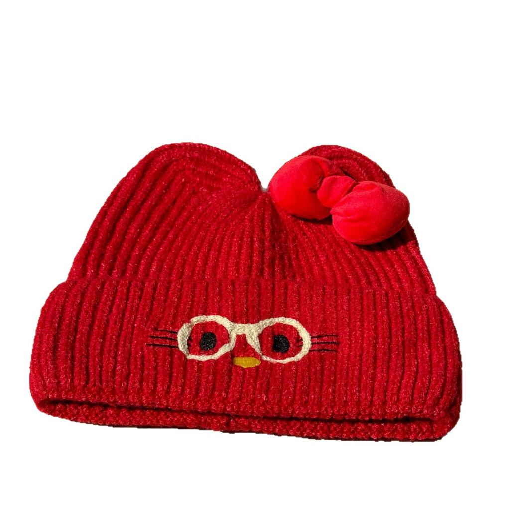 New Autumn and Winter Cute Glasses Bow Wool Hat Women's Fashion Leisure Travel Warm Knitted Hat Cold Hat