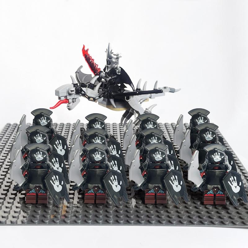 14pcs MOC Medieval Dwarf Warrior Elves Knights LotR Uruk-hai Orc Rohan Soldier with Witch King Leader Figure Building Block Toys