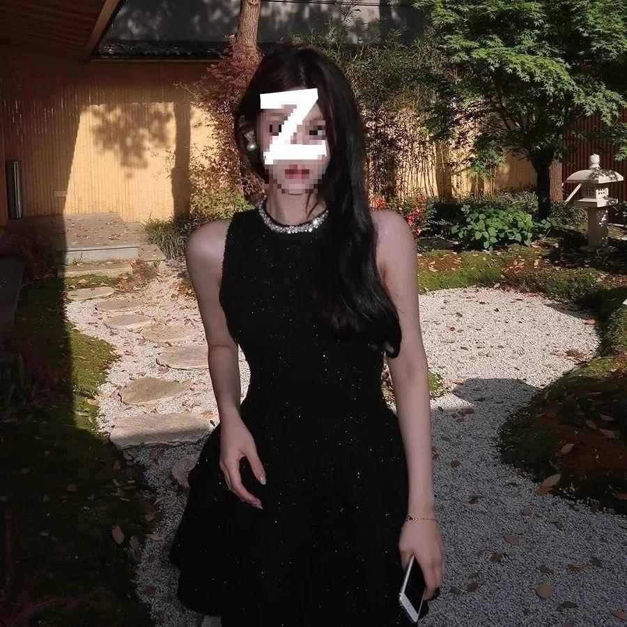 Beautiful Spice Girl Waist Dress Women's French Temperament Thousand Gold High Sense Small Black Dress Birthday Dress Short Skirt