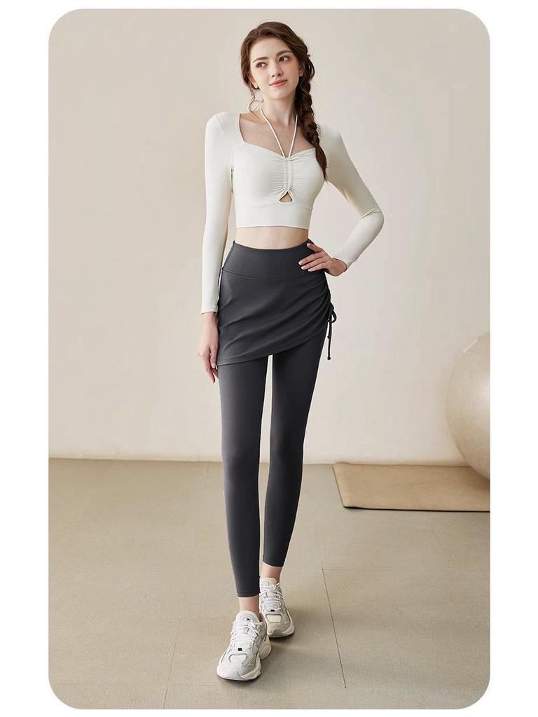 Women's Plus Size 2025 Shark Pants: Fake Two-Piece Long Sports Pants with Velvet Thickening – Perfect for Autumn/Winter Yoga and Fitness Skirt Style.