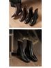 Retro Square Toe High Heel Ankle Boots for Women - Autumn/Winter Chunky Martin Boots In British Style, Red/Brown, 6CM Heel.