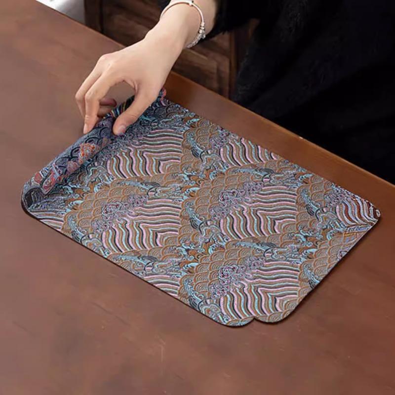 Dwustronna brokatowa podkładka pod herbatę - Chiński styl zen, antypoślizgowa podkładka do suchego parzenia na ceremonię herbacianą, dekoracja stołu w stylu vintage, tradycyjny podkładka