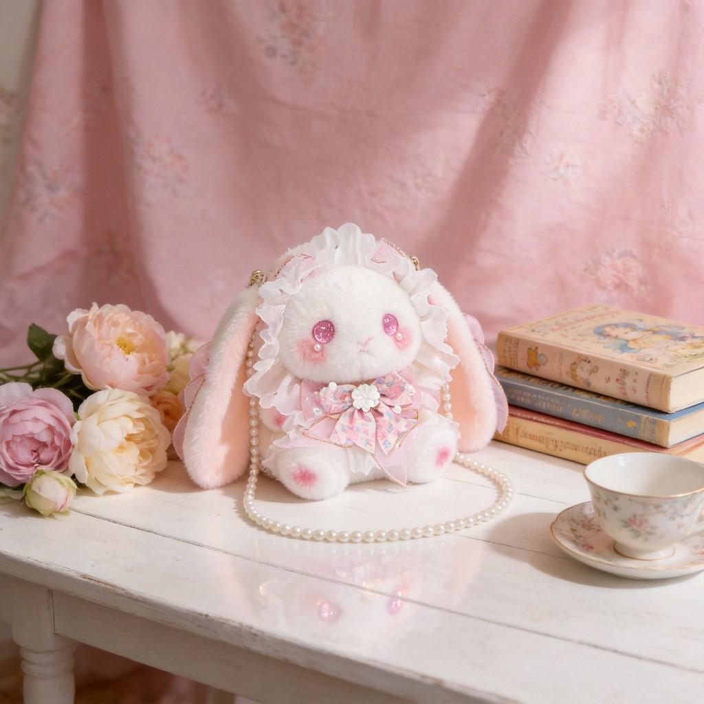 Cartoon Rabbit Lolita Mini Shoulder Bag With Pearl Chain For Daily Use
