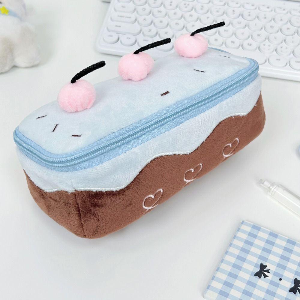 Cherry Cake Design Pen Bag Plush Stationery Bag Kawaii Pencil Case  Students