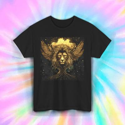 T-shirt Arbre Lion Céleste Lion Ailé Mystique Fantaisie Art Cosmique S-5XL