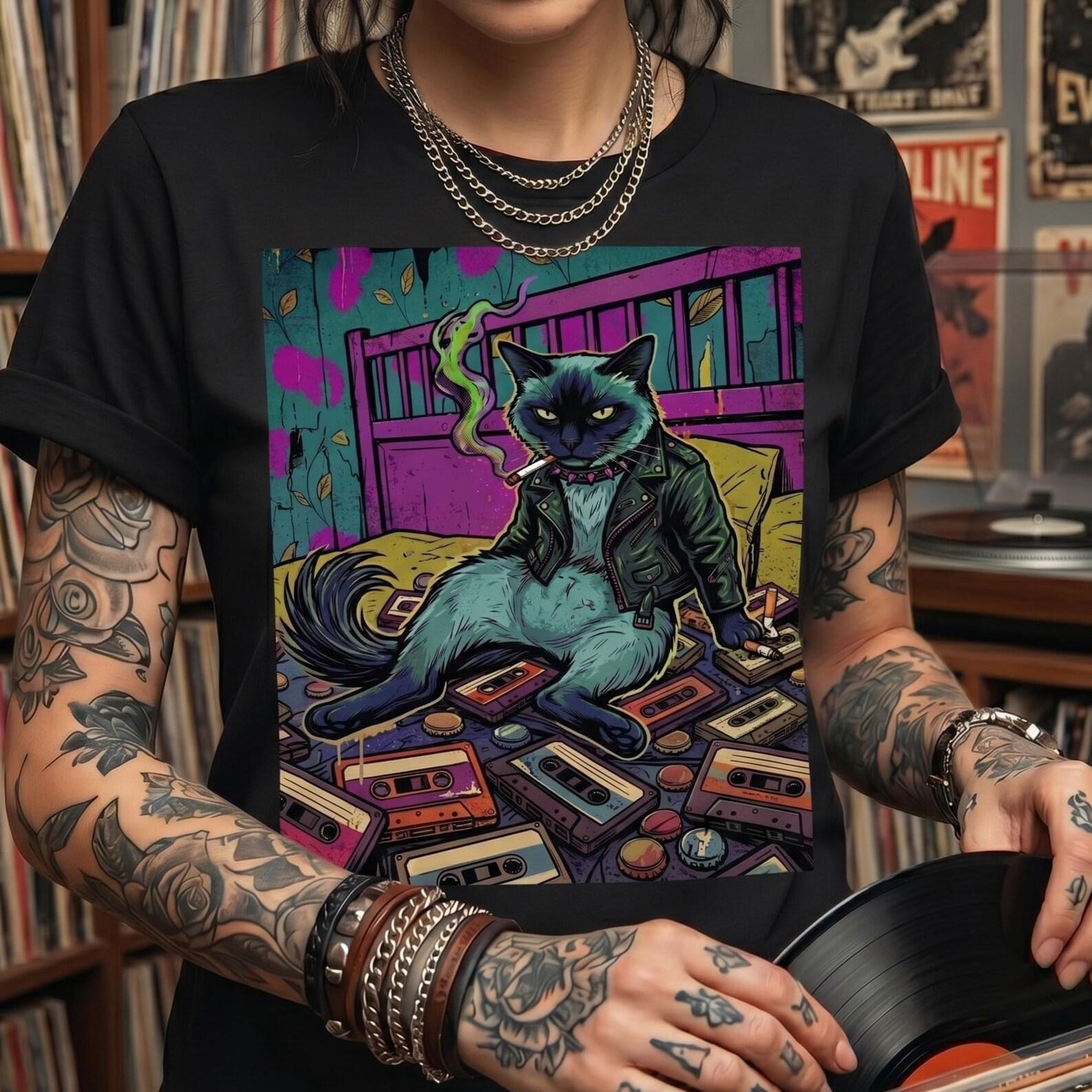 Smoking Cat Shirt, Cigarette Cat Tee, Funny Cat Shirt, Cat Meme Shirt, Graphic Cat Tee, Cat Lover Gift S