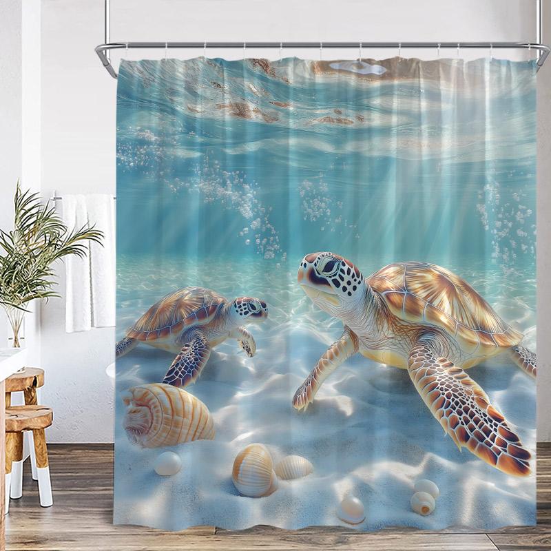 Ocean Dolphin Sea Turtle Shower Curtains Rainbow Waterfall Flowers Octopus Tropical Fish Seabed Scenery Bathroom Curtain Decor