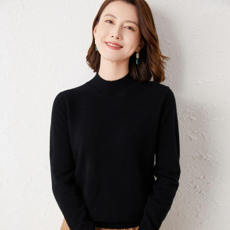 Fashion Half High Collar Slim Fit Autumn Sweater Women Winter Long Sleeve Pullovers Women Solid Base Sweaters Elegant Casual Warm Lady Jumpers 25634