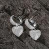 Gold Tone Full Paved Heart Drop Hoop Earrings for Women Trendy Elegant Jewelry