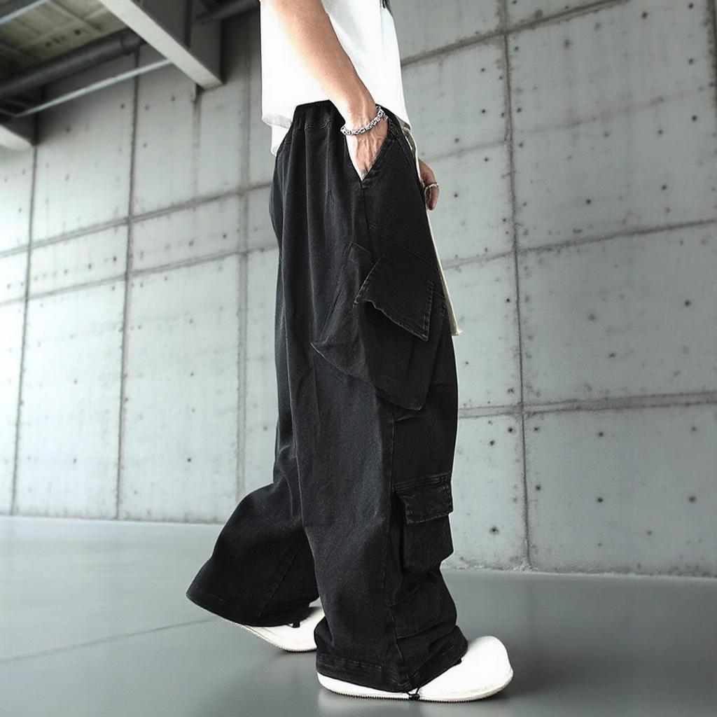 Street Overalls Men's Hip-hop Jeans Straight-leg Pants High Street Autumn and Winter Retro Wide-leg Pants