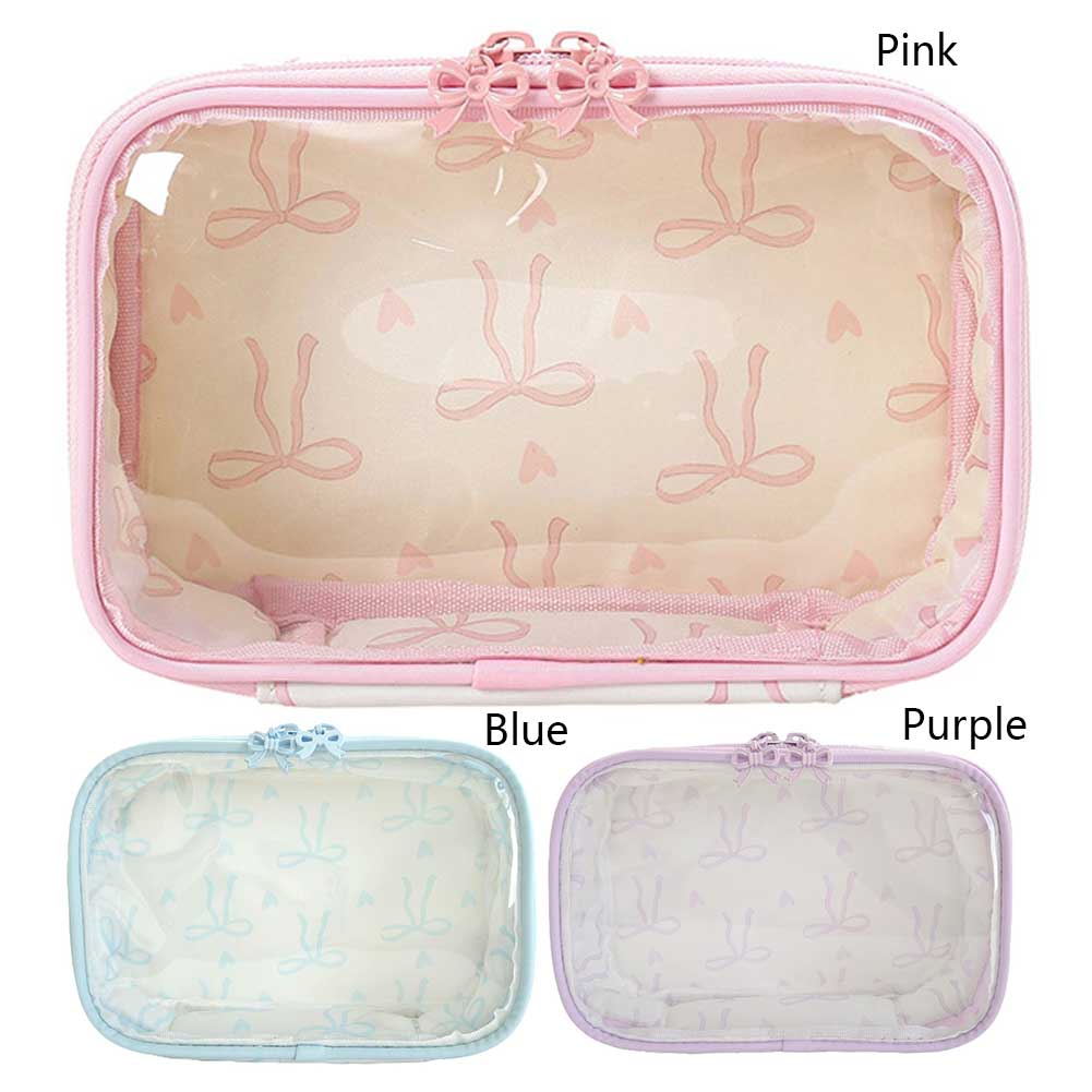 PVC Bow Cosmetic Bag Large Capacity Bowknot Makeup Bag Transparent Portable Storage Bag Bathroom Shower Travel Bag
