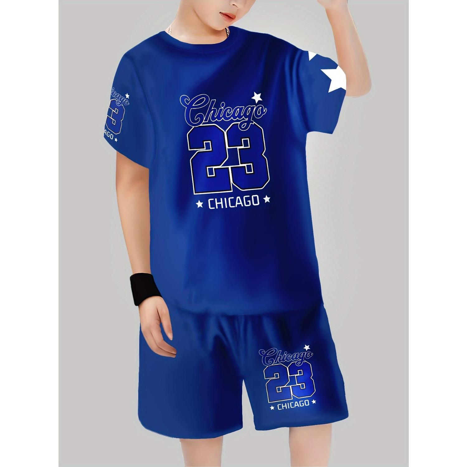 

Boys fashionable 3D printed casual short sleeved shorts set, perfect for outdoor sports wear 13-14 Years
