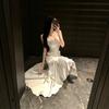 French Satin Suspender Skirt Temperament White Dress Women's New Summer Dress Elegant Irregular Fishtail Long Dress Dress