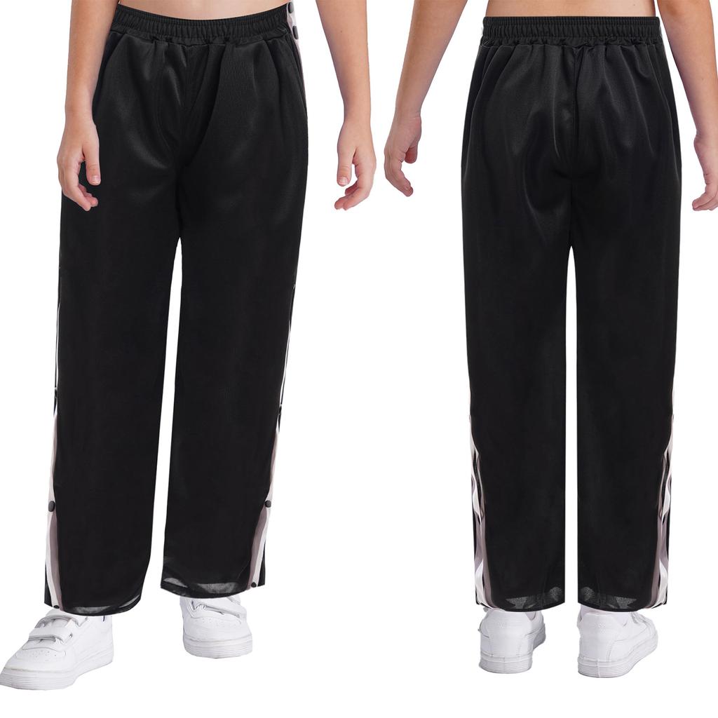Unisex Kids Pants Side Split with Buttons Color Block Straight Leg Elastic Waist for Sports Basketball Hip-Hop