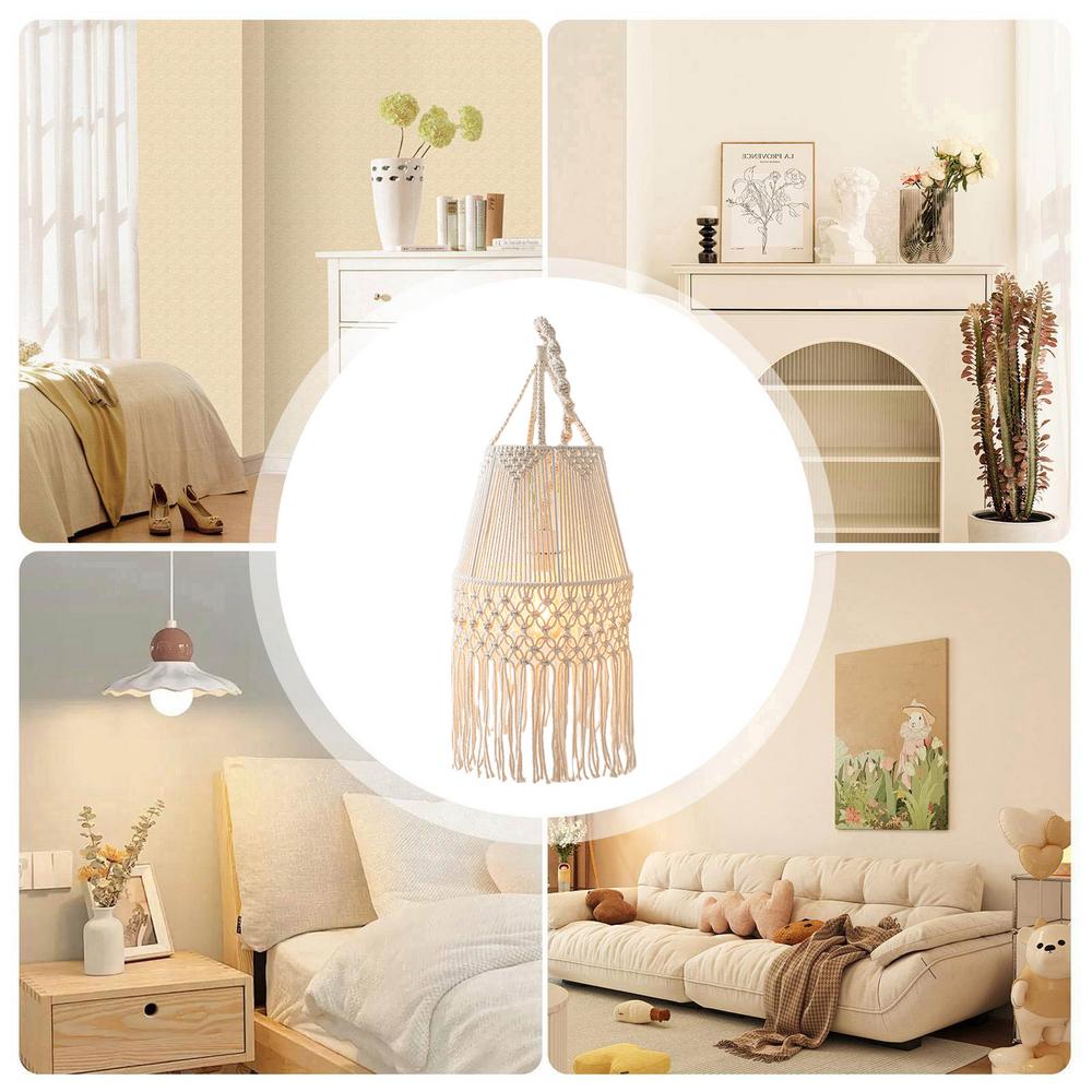 Boho Lampshade Handwoven Bohemian Macrame Cotton Rope Lampshade Tapestry Decor Accessory Room Decor Photo Props For Living Room