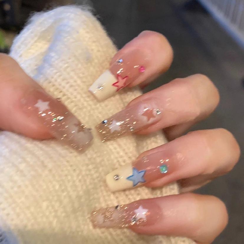 Simple French Gradient Detachable Press-On Nails: Short, Whitening False Nail Tips.