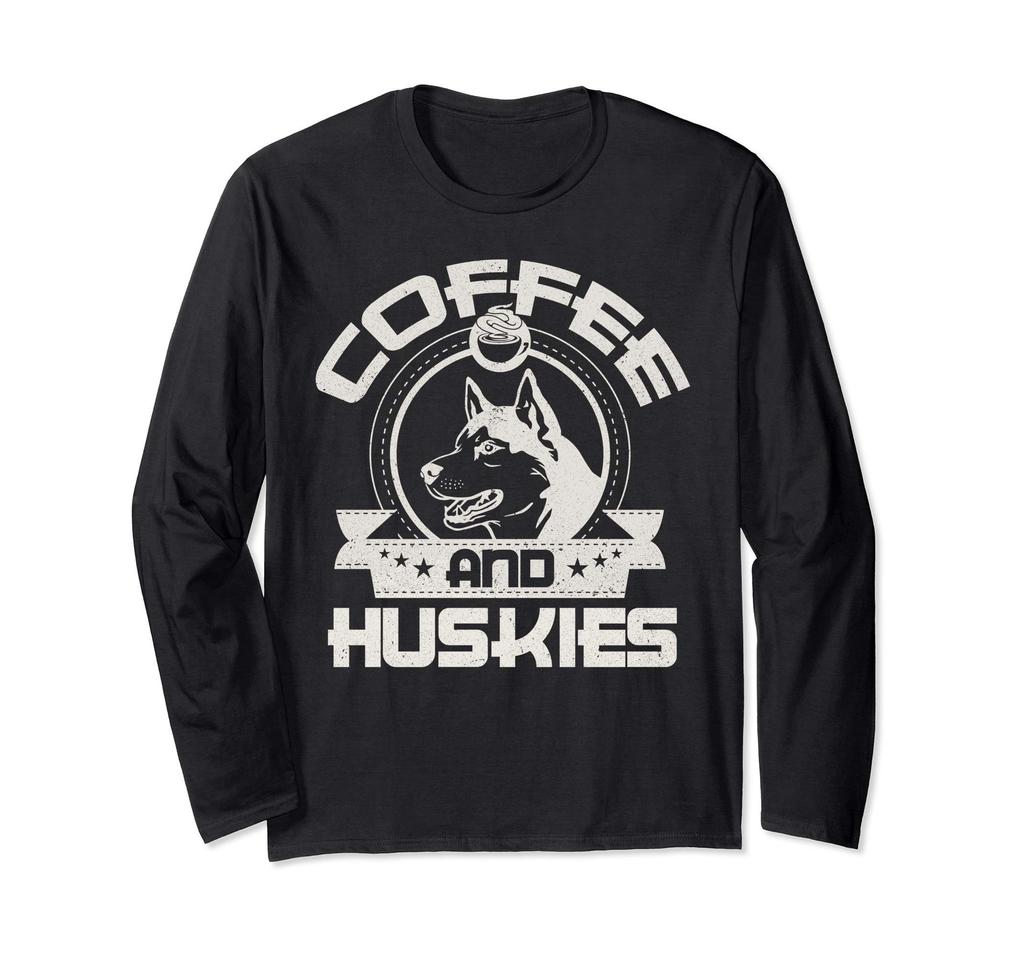 Coffee and the Great Husky Coffee Drinking Dog Owner Lover Long Sleeve T-Shirt