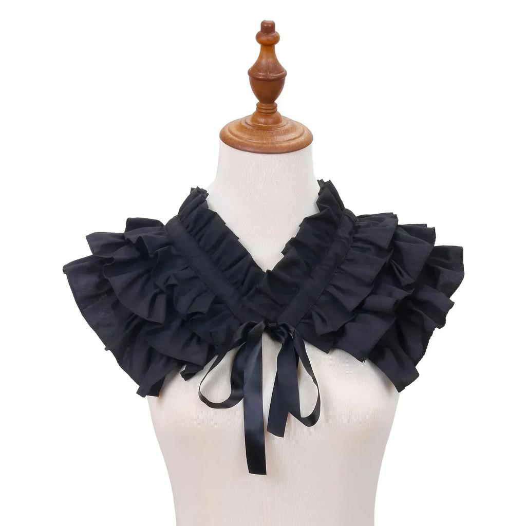 Retro Multi-Layer Lace Collar Fake Necktie Adjustable Standing Collar Decorative Cape Cloak Wrap Overcoat