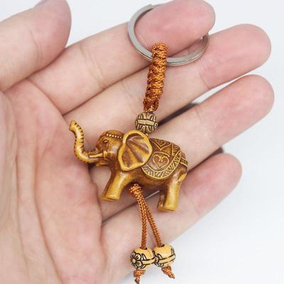 Resin Elephant Keychain - Imitation Wood 3D Design